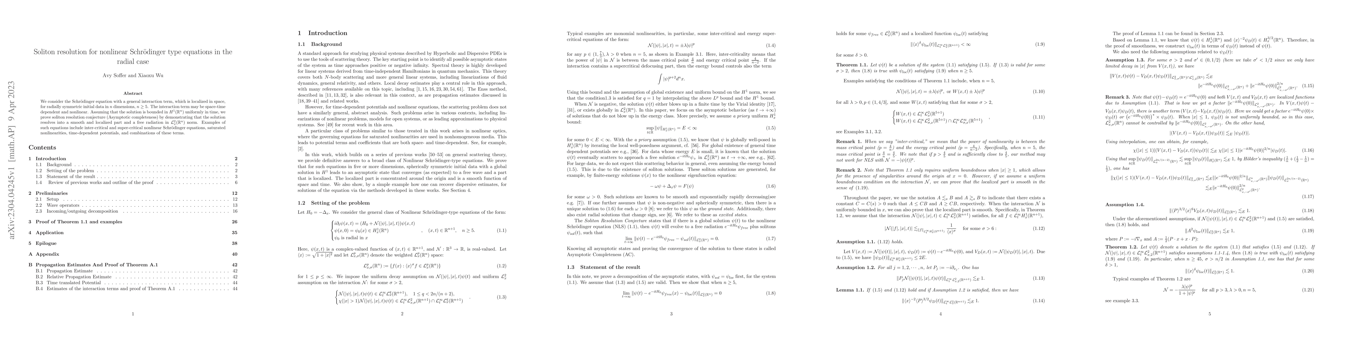 Thumbnail for Soliton resolution for nonlinear Schr\"odinger type equations in the
  radial case
