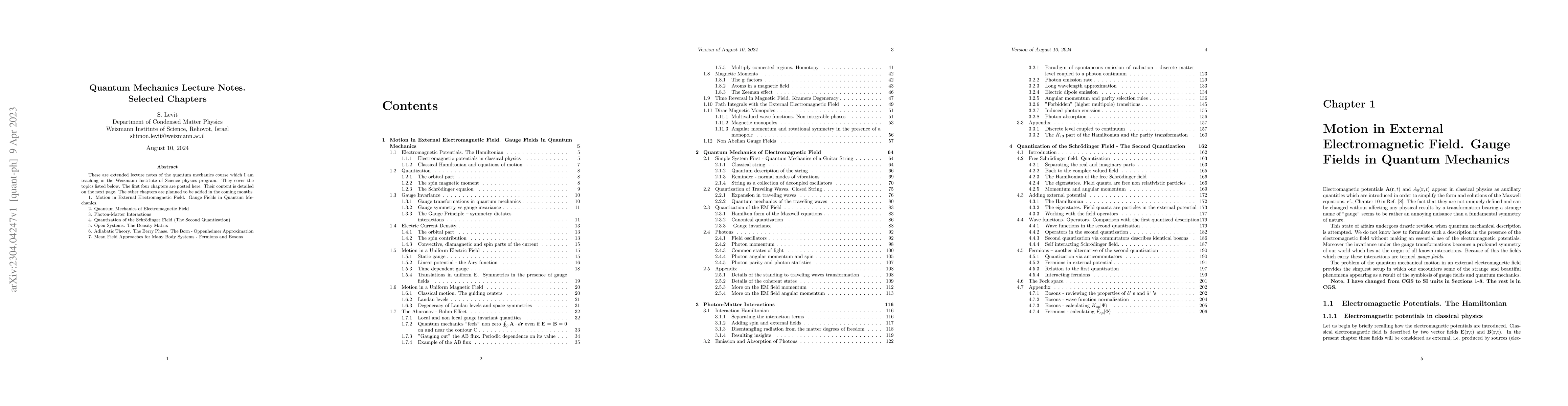Thumbnail for Quantum Mechanics Lecture Notes. Selected Chapters