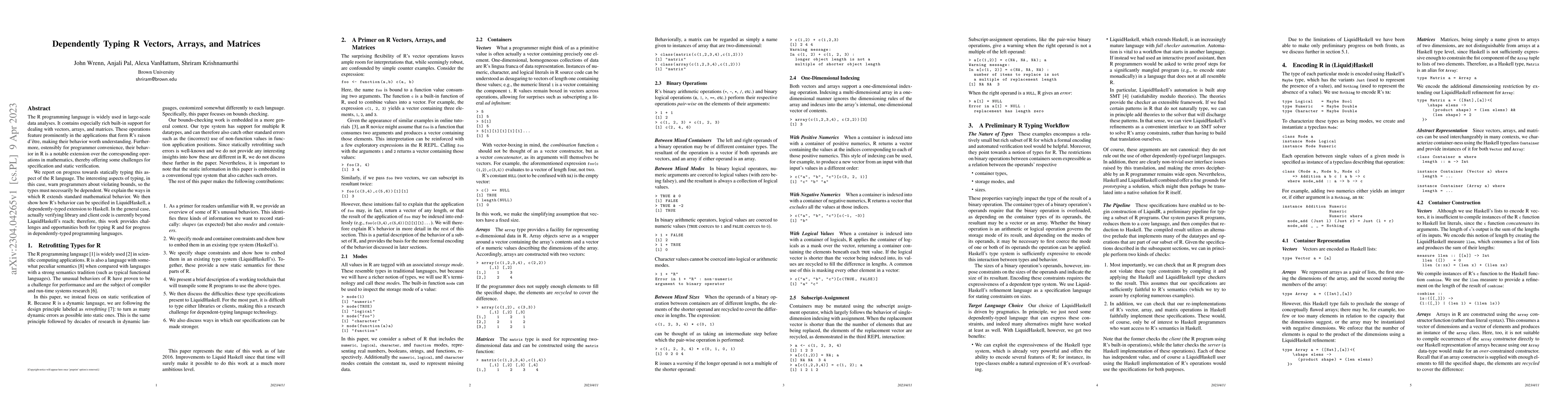 Thumbnail for Dependently Typing R Vectors, Arrays, and Matrices