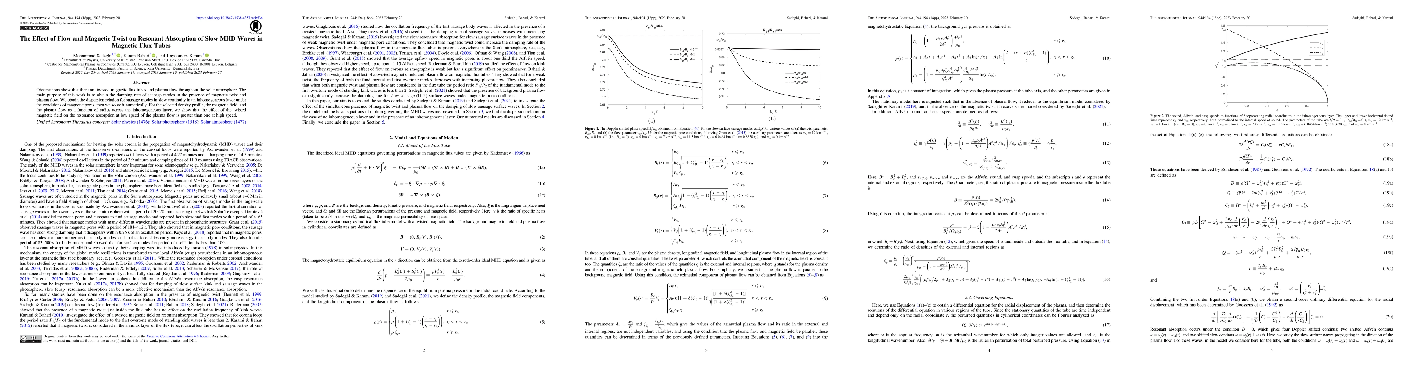 Thumbnail for The Effect of Flow and Magnetic Twist on Resonant Absorption of Slow MHD
  Waves in Magnetic Flux Tubes