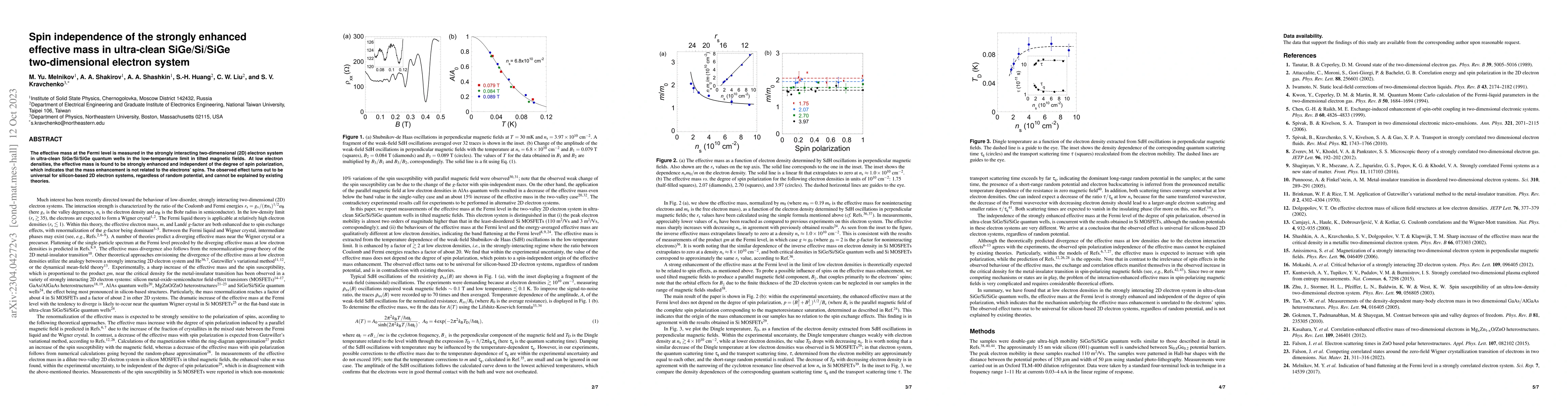 Thumbnail for Spin independence of the strongly enhanced effective mass in ultra-clean
  SiGe/Si/SiGe two-dimensional electron system