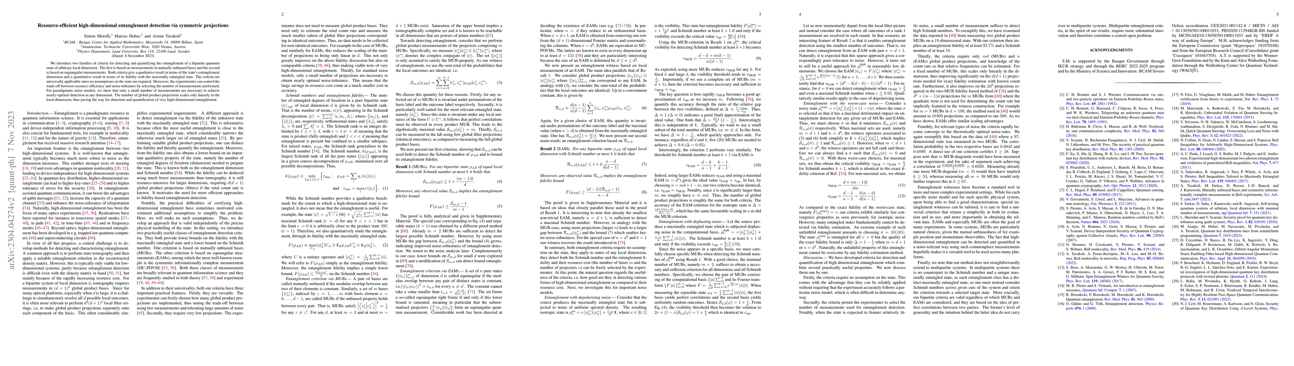 Thumbnail for Resource-efficient high-dimensional entanglement detection via symmetric
  projections
