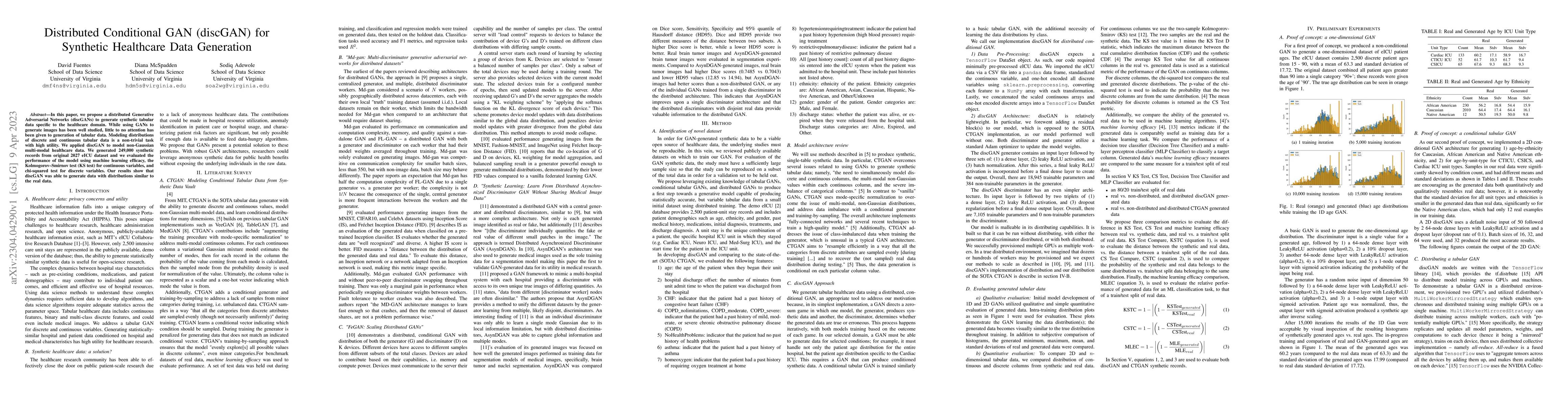 Thumbnail for Distributed Conditional GAN (discGAN) For Synthetic Healthcare Data
  Generation