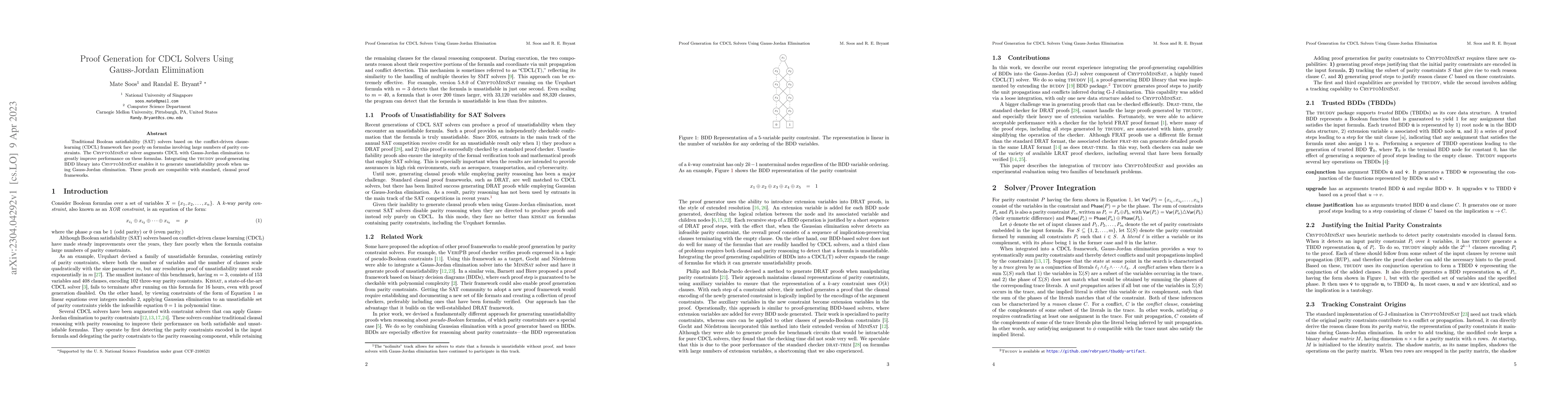 Thumbnail for Proof Generation for CDCL Solvers Using Gauss-Jordan Elimination