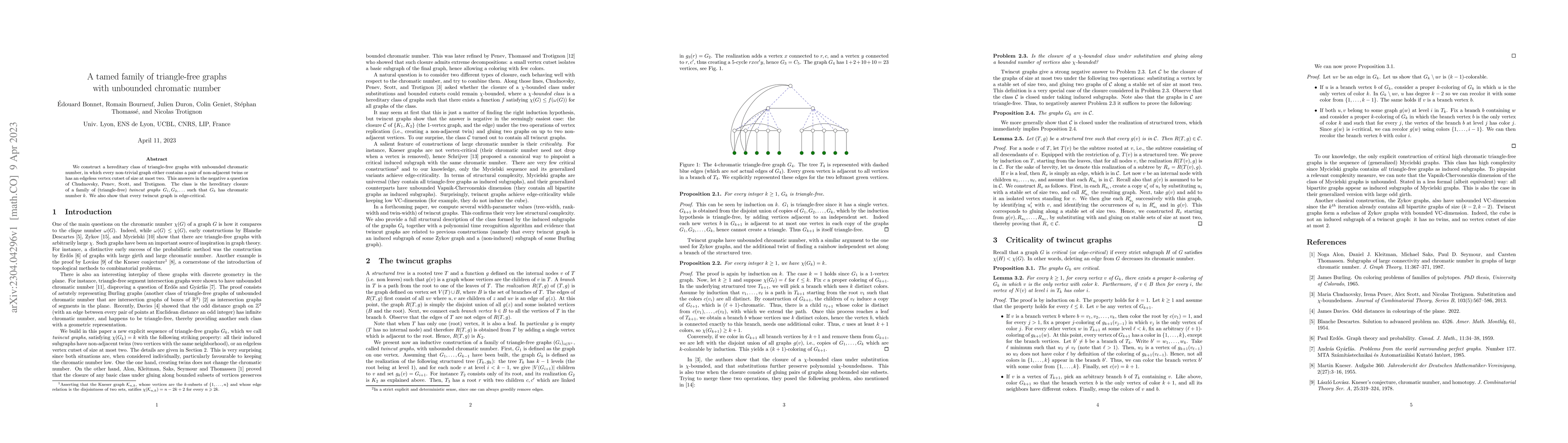 Thumbnail for A tamed family of triangle-free graphs with unbounded chromatic number