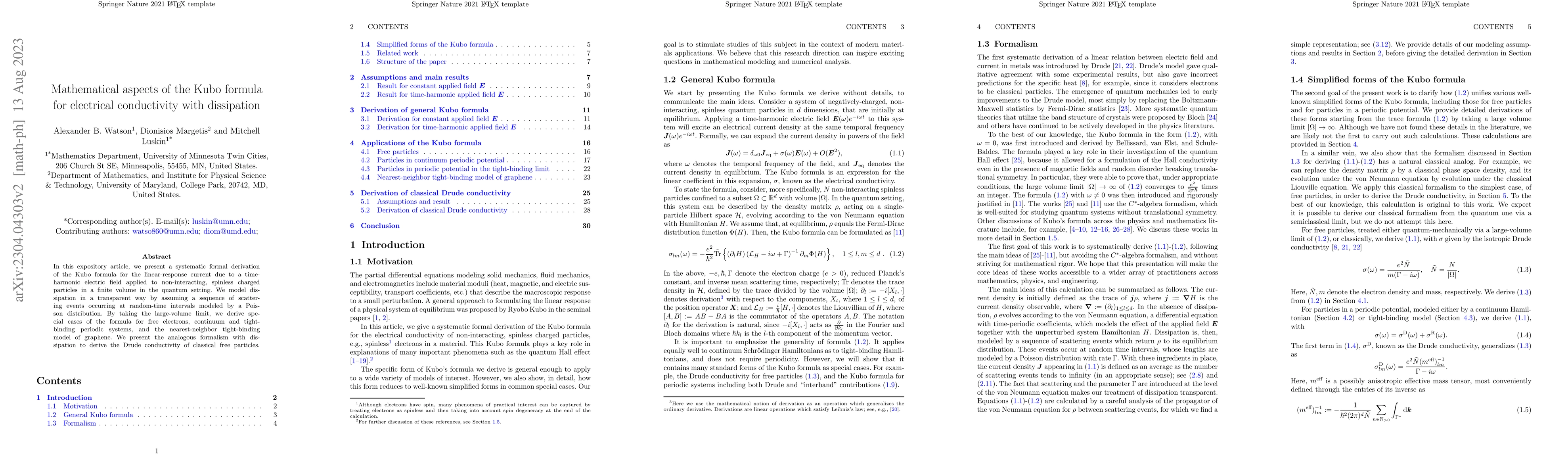 Thumbnail for Mathematical aspects of the Kubo formula for electrical conductivity
  with dissipation