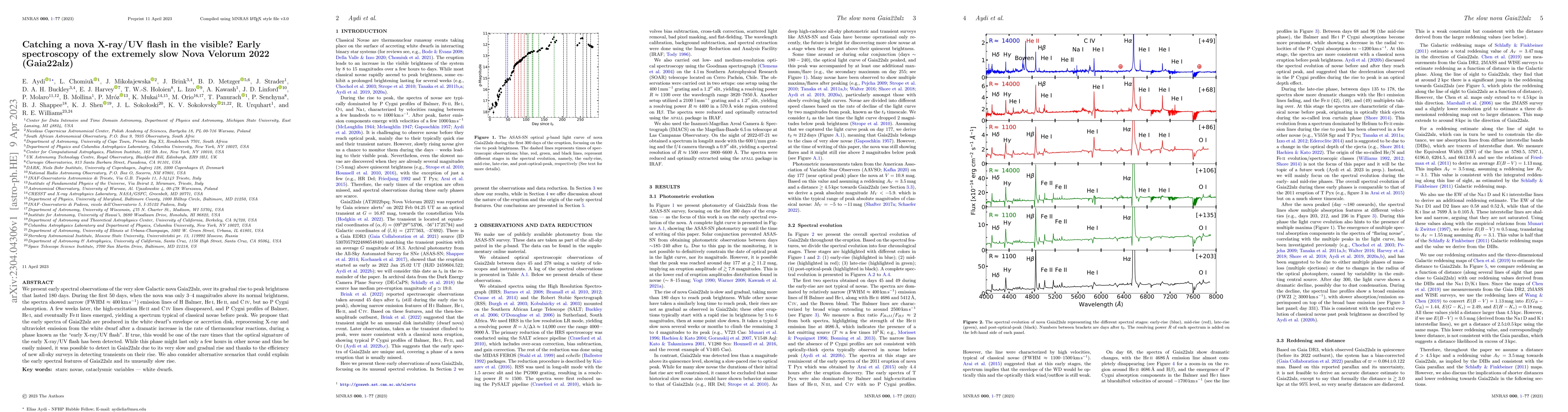 Thumbnail for Catching a nova X-ray/UV flash in the visible? Early spectroscopy of the
  extremely slow Nova Velorum 2022 (Gaia22alz)