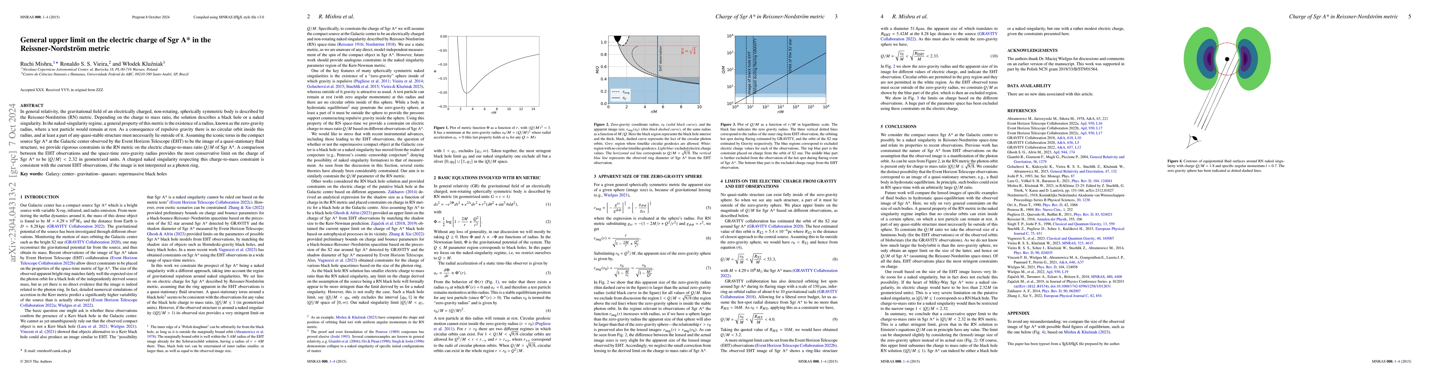 Thumbnail for Conservative limits on the electric charge of Sgr A* in the
  Reissner-Nordstrom metric