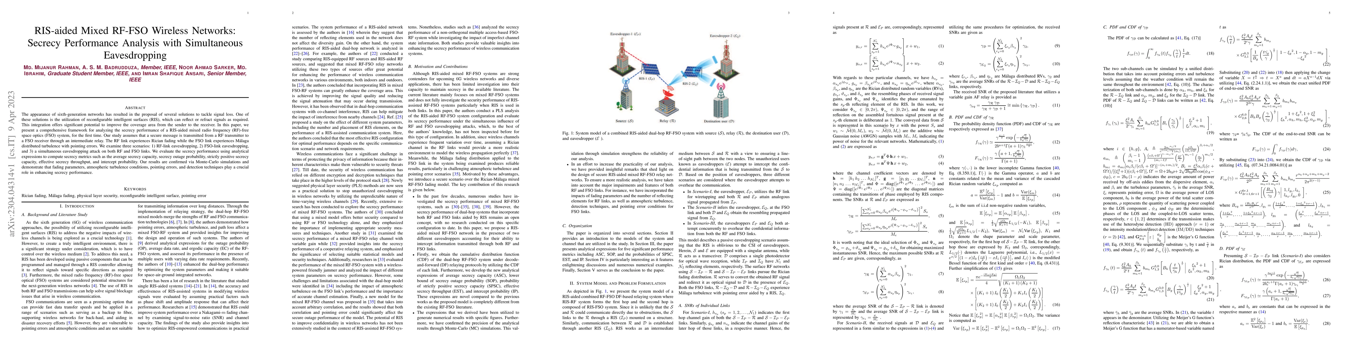 Thumbnail for RIS-aided Mixed RF-FSO Wireless Networks: Secrecy Performance Analysis
  with Simultaneous Eavesdropping