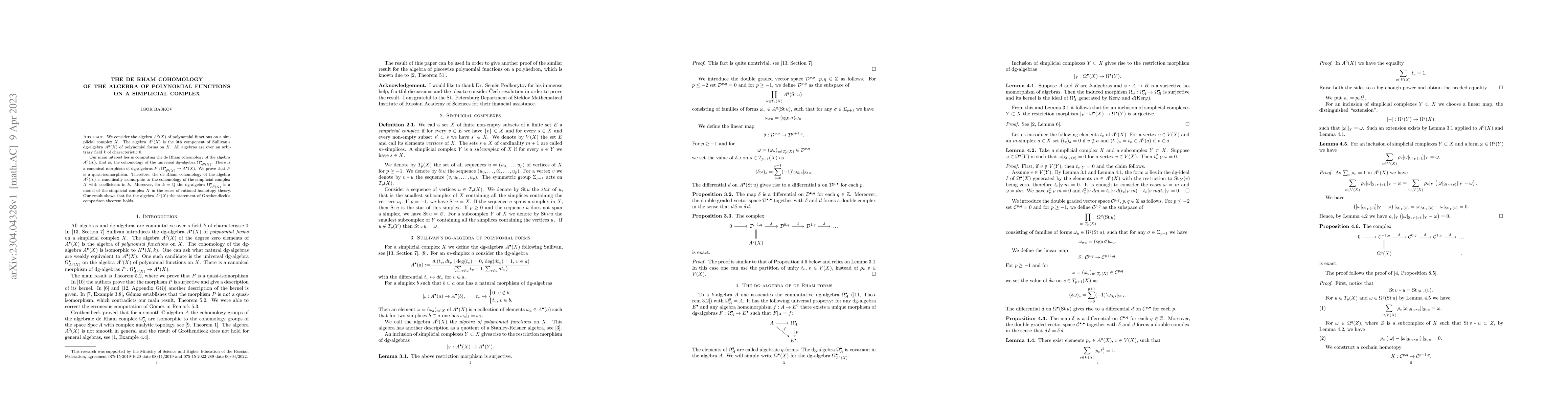 Thumbnail for The de Rham cohomology of the algebra of polynomial functions on a
  simplicial complex