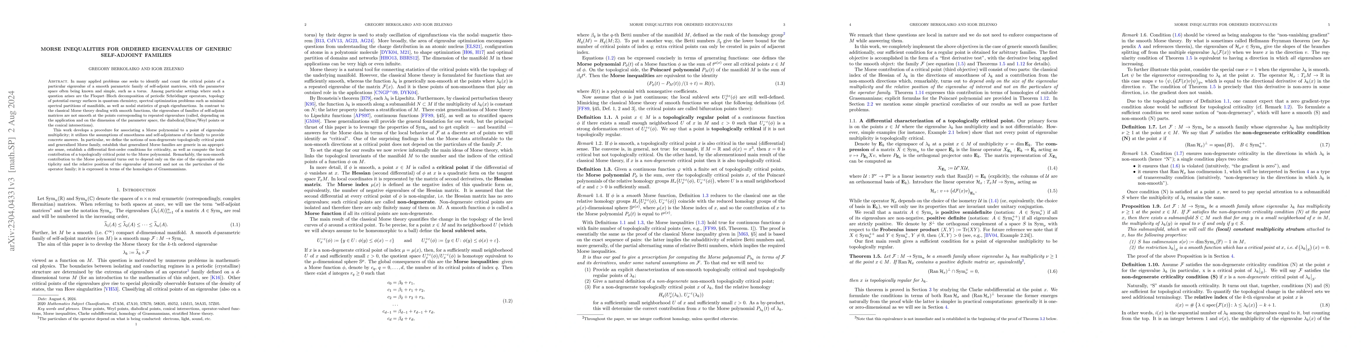 Thumbnail for Morse inequalities for ordered eigenvalues of generic self-adjoint
  families