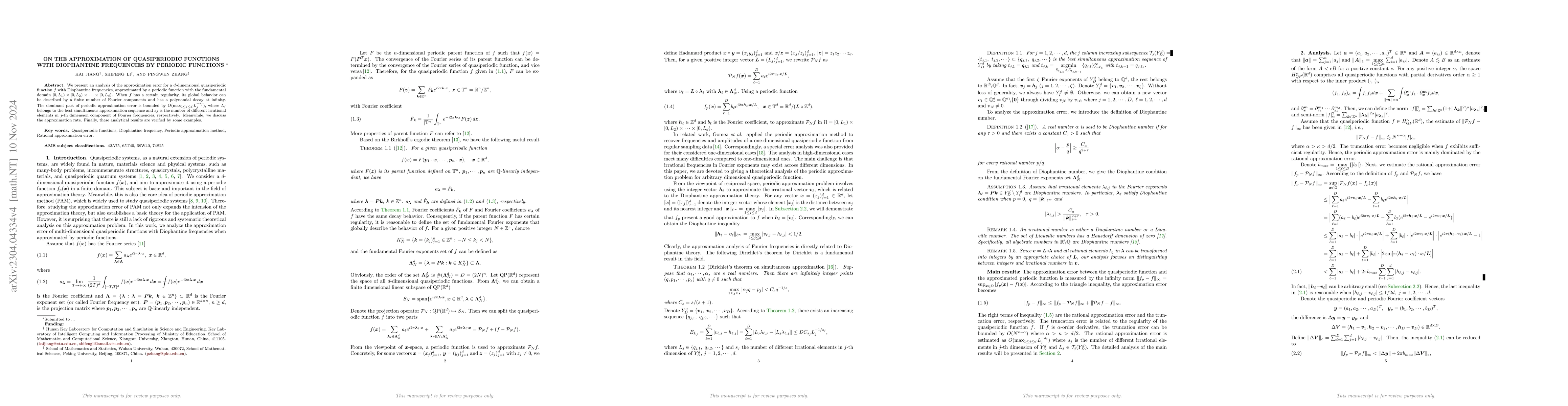 Thumbnail for On the approximation of quasiperiodic functions with Diophantine
  frequencies by periodic functions