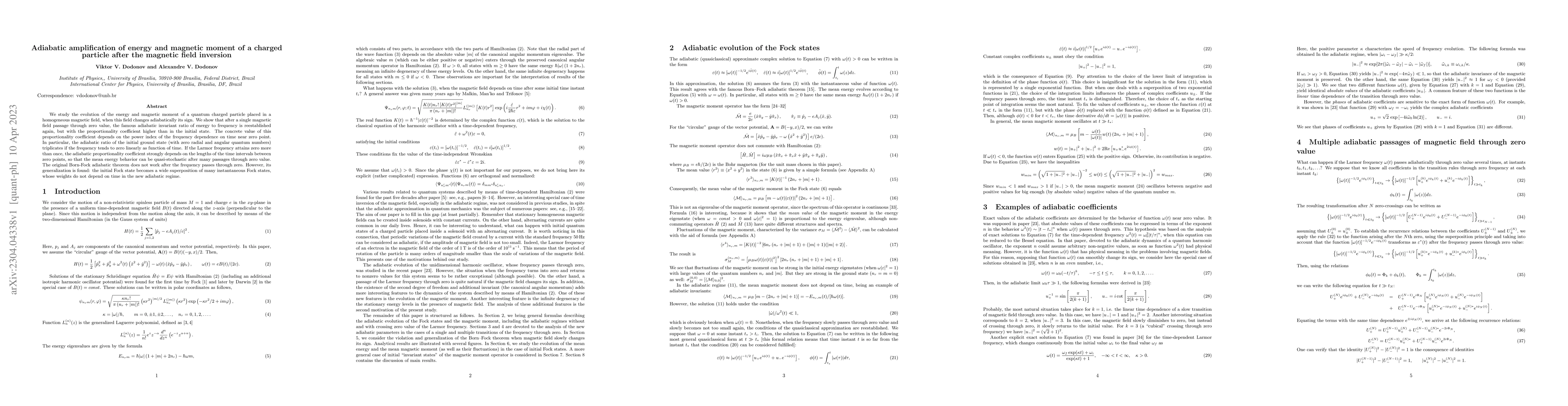 Thumbnail for Adiabatic amplification of energy and magnetic moment of a charged
  particle after the magnetic field inversion