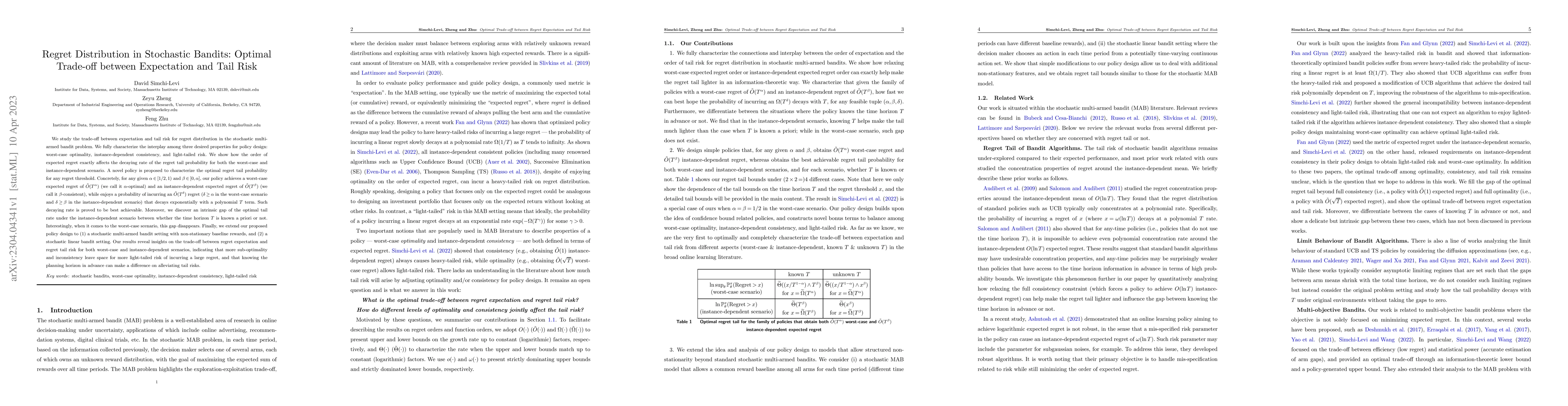 Thumbnail for Regret Distribution in Stochastic Bandits: Optimal Trade-off between
  Expectation and Tail Risk