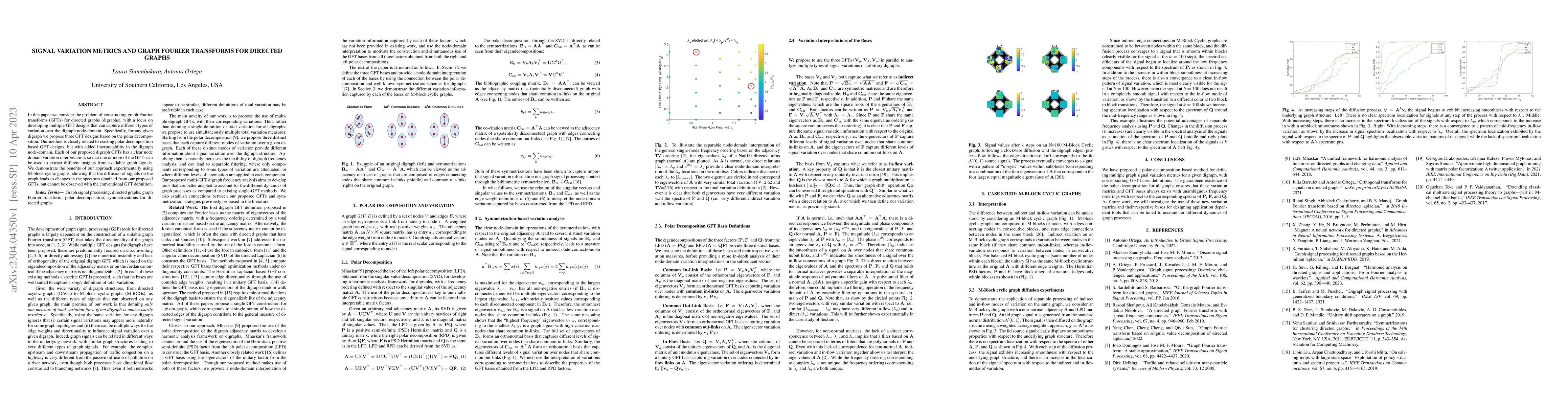 Thumbnail for Signal Variation Metrics and Graph Fourier Transforms for Directed
  Graphs