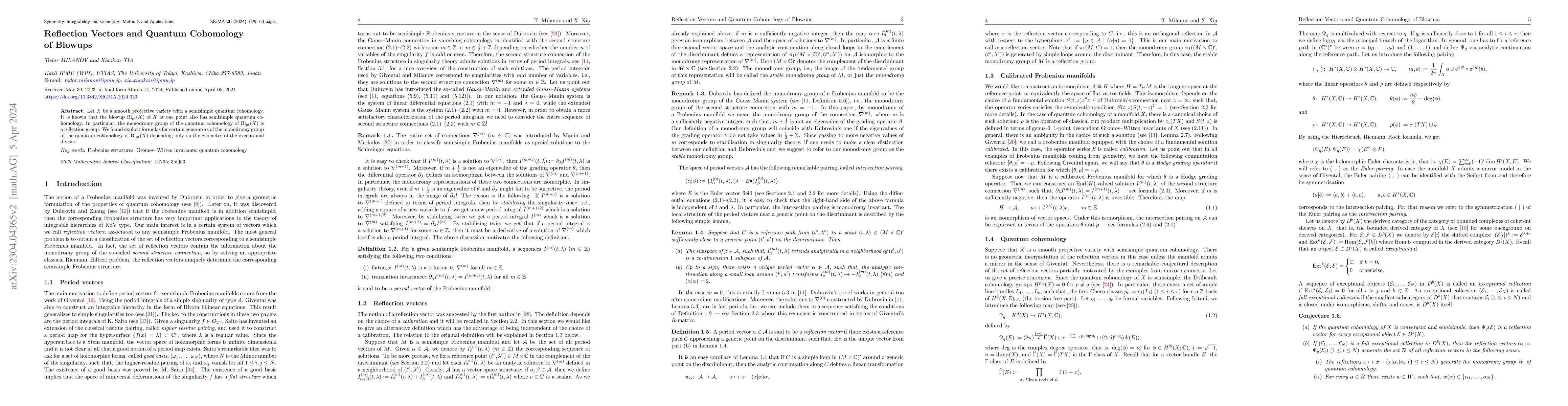 Thumbnail for Reflection Vectors and Quantum Cohomology of Blowups