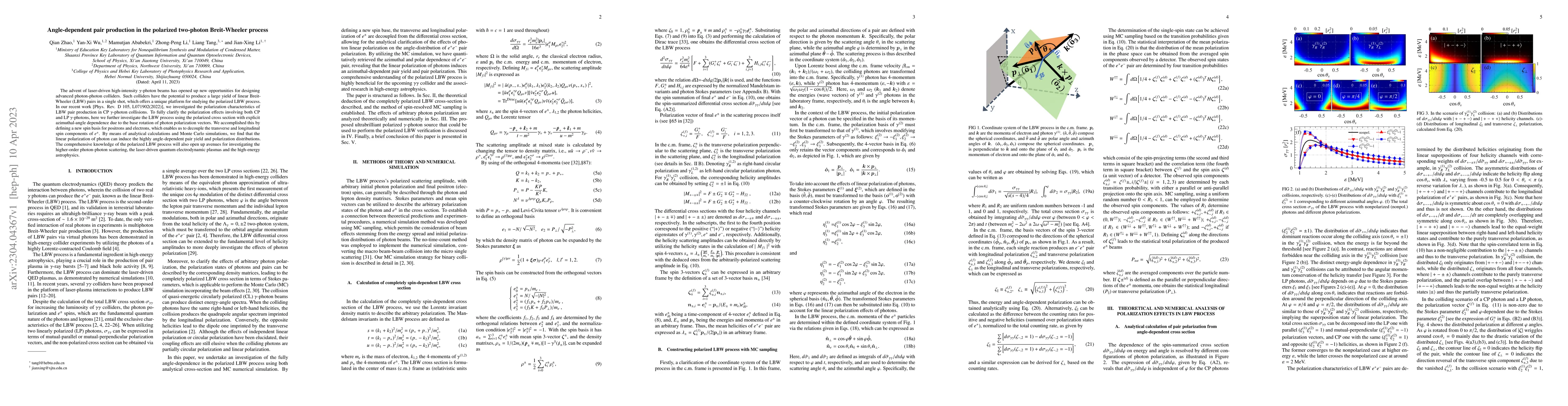 Thumbnail for Angle-dependent pair production in the polarized two-photon
  Breit-Wheeler process