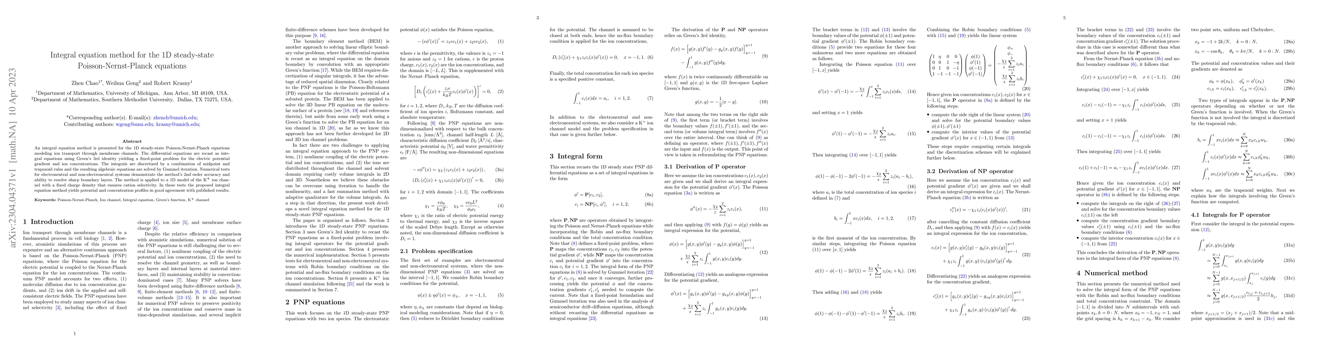Thumbnail for Integral equation method for the 1D steady-state Poisson-Nernst-Planck
  equations
