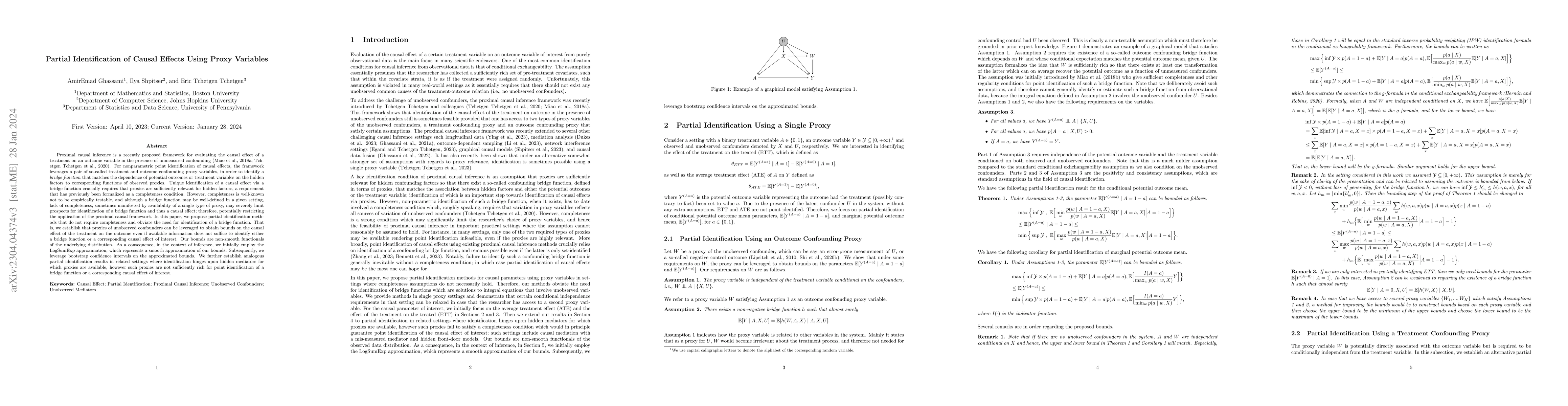 Thumbnail for Partial Identification of Causal Effects Using Proxy Variables