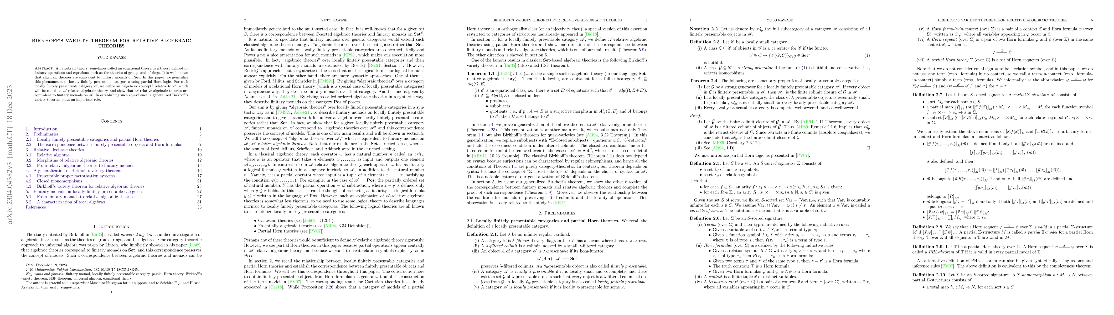 Thumbnail for Birkhoff's variety theorem for relative algebraic theories