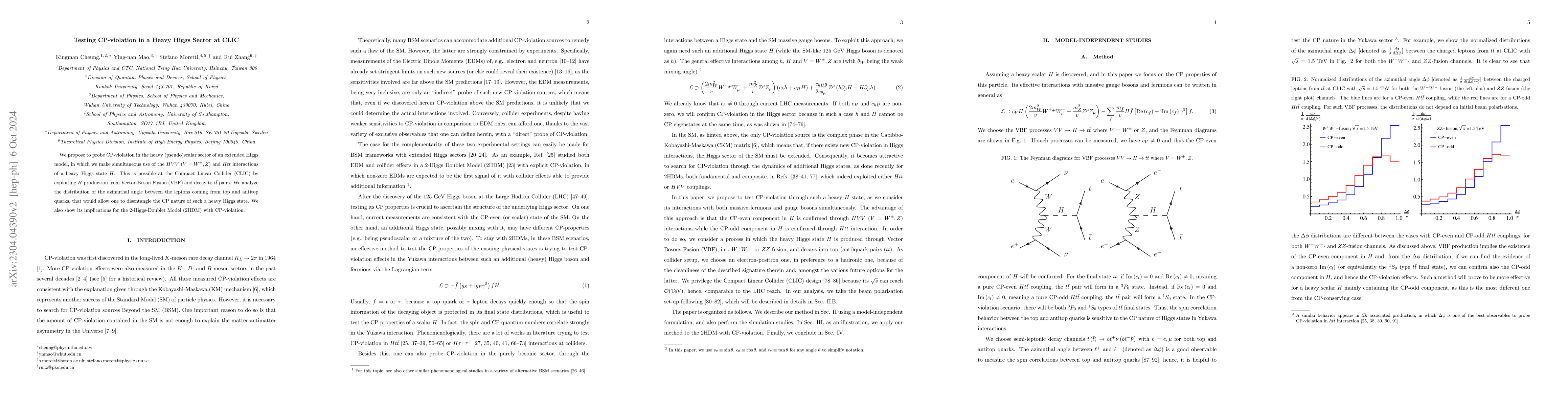 Thumbnail for Testing CP-violation in a Heavy Higgs Sector at CLIC