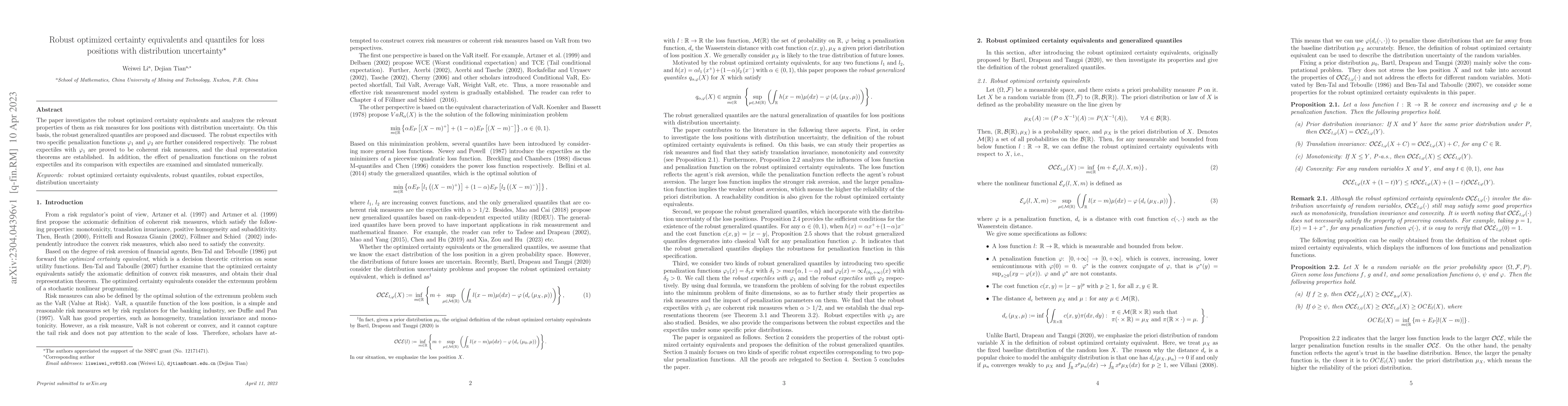 Thumbnail for Robust optimized certainty equivalents and quantiles for loss positions
  with distribution uncertainty