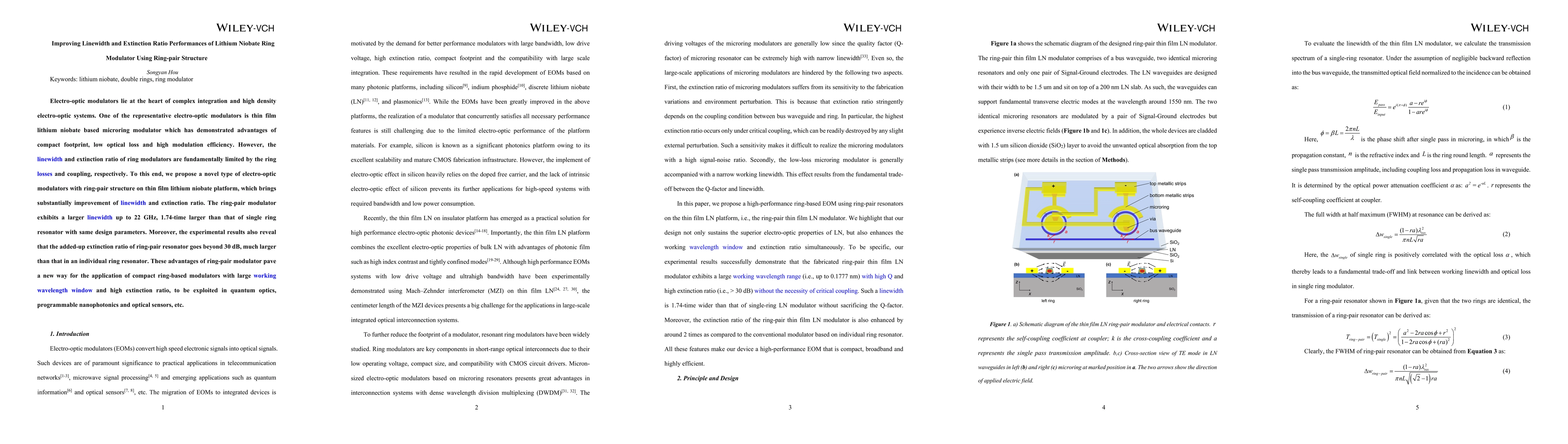 Thumbnail for Improving Linewidth and Extinction Ratio Performances of Lithium Niobate
  Ring Modulator Using Ring-pair Structure
