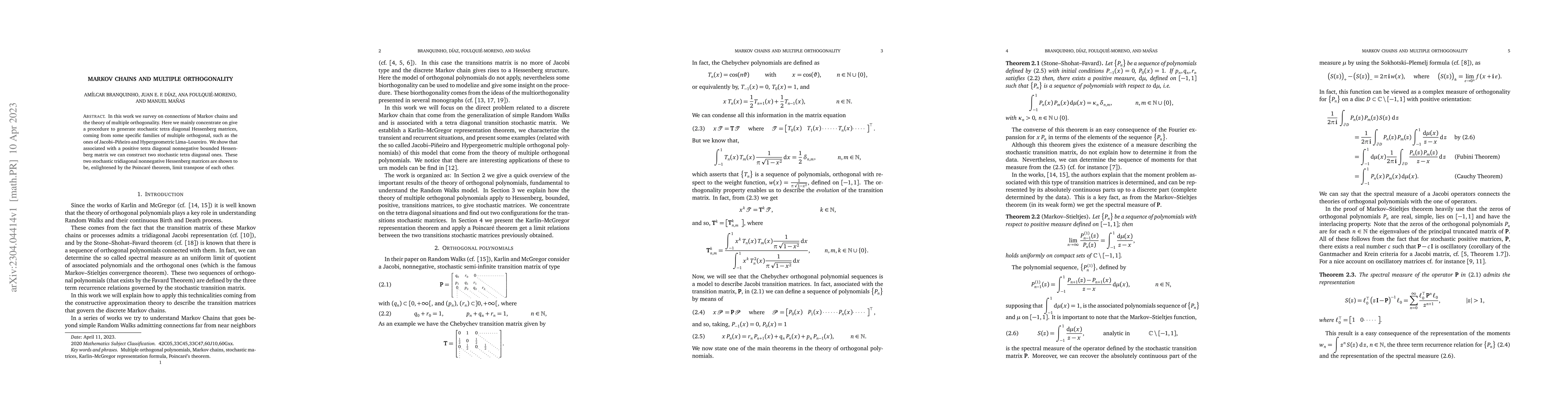 Thumbnail for Markov Chains and Multiple Orthogonality