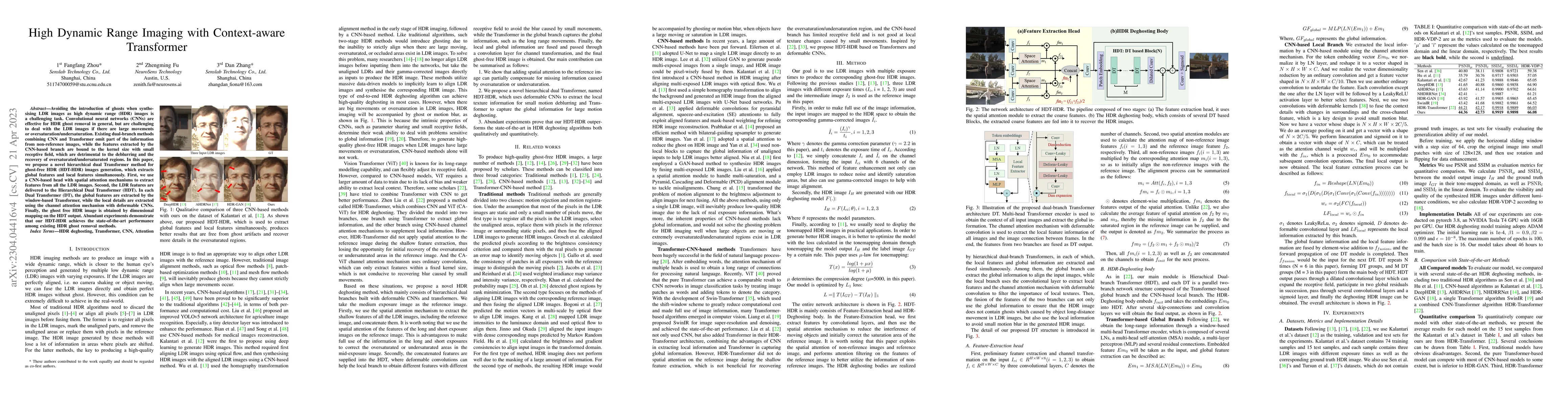 Thumbnail for High Dynamic Range Imaging with Context-aware Transformer