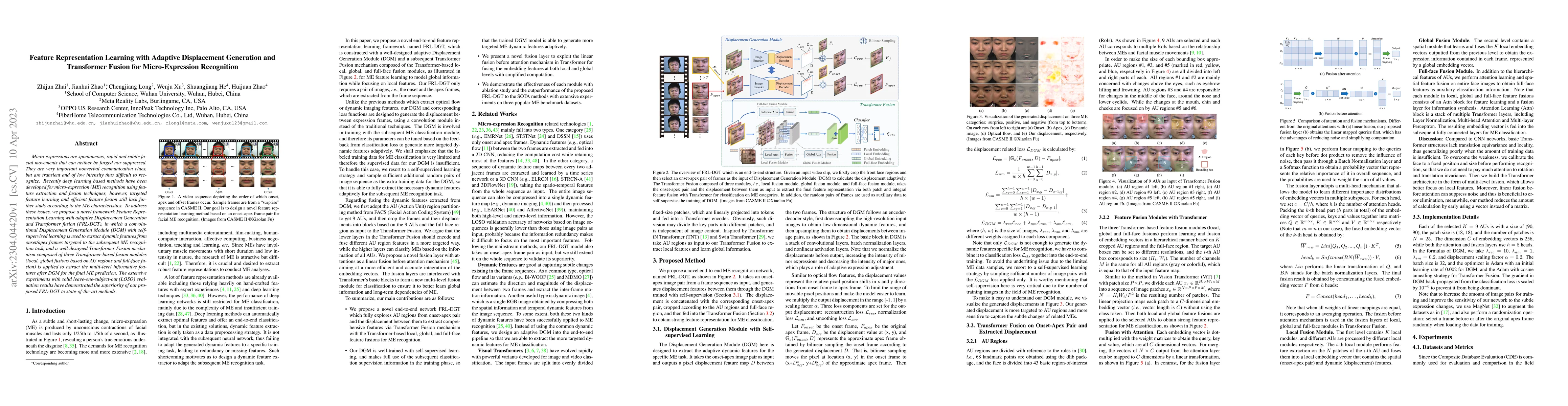 Thumbnail for Feature Representation Learning with Adaptive Displacement Generation
  and Transformer Fusion for Micro-Expression Recognition