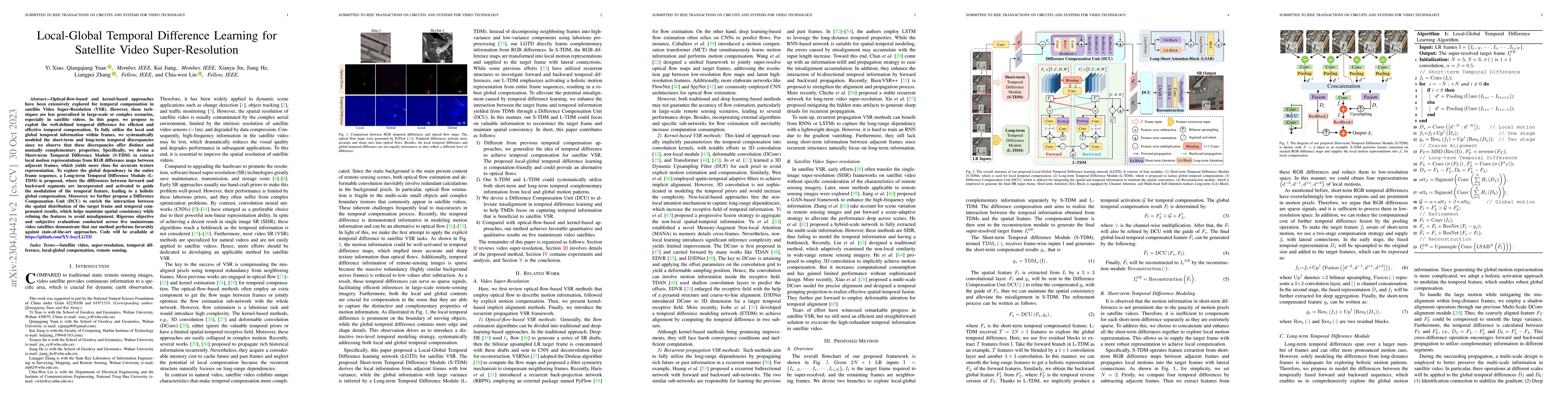 Thumbnail for Local-Global Temporal Difference Learning for Satellite Video
  Super-Resolution