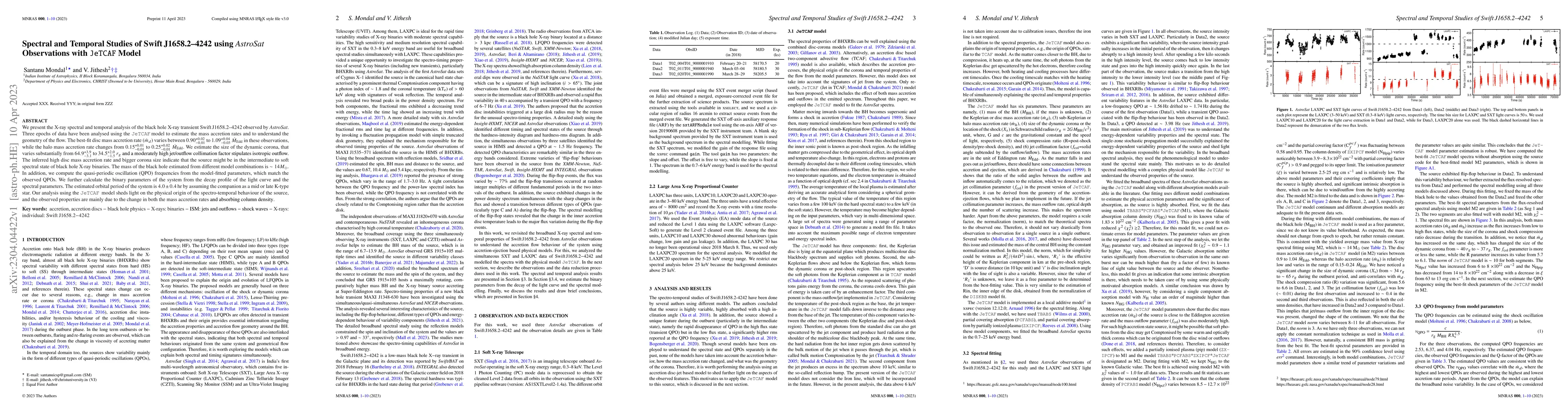 Thumbnail for Spectral and Temporal Studies of Swift\,J1658.2--4242 using {\it
  AstroSat} Observations with {\tt JeTCAF} Model