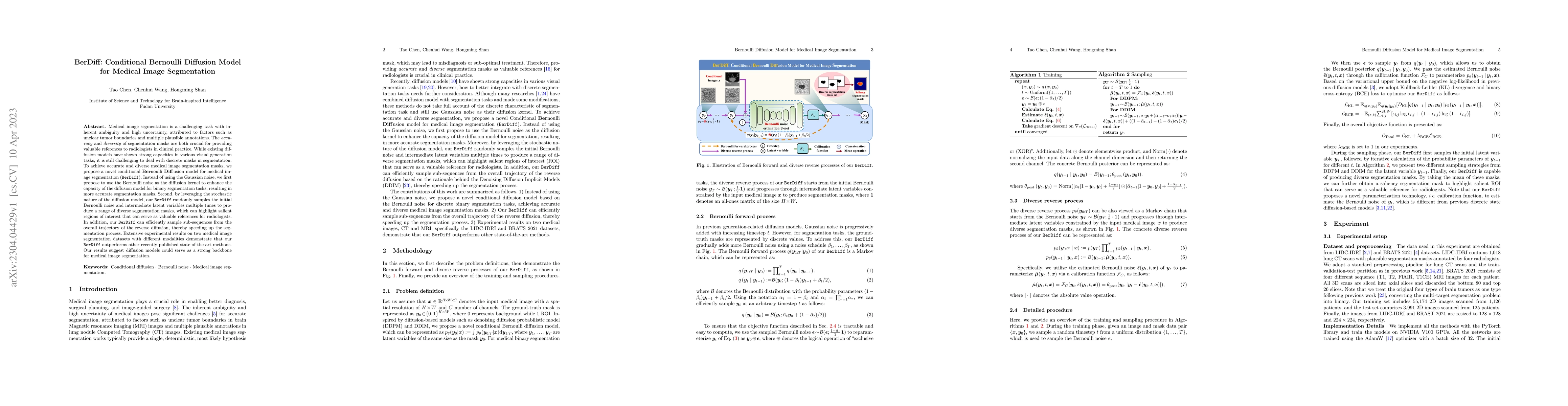 Thumbnail for BerDiff: Conditional Bernoulli Diffusion Model for Medical Image
  Segmentation