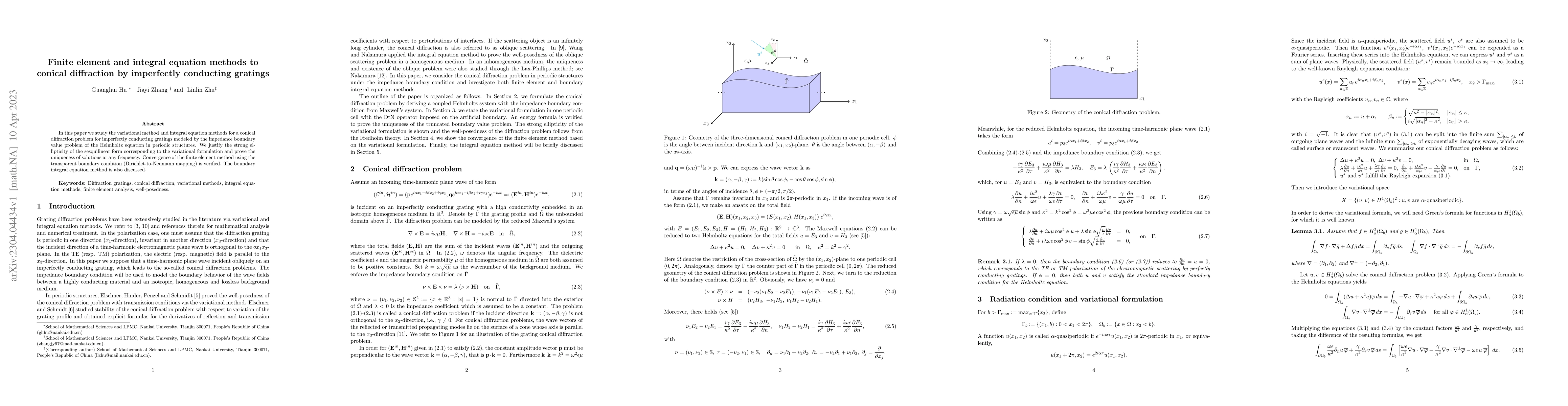 Thumbnail for Finite element and integral equation methods to conical diffraction by
  imperfectly conducting gratings
