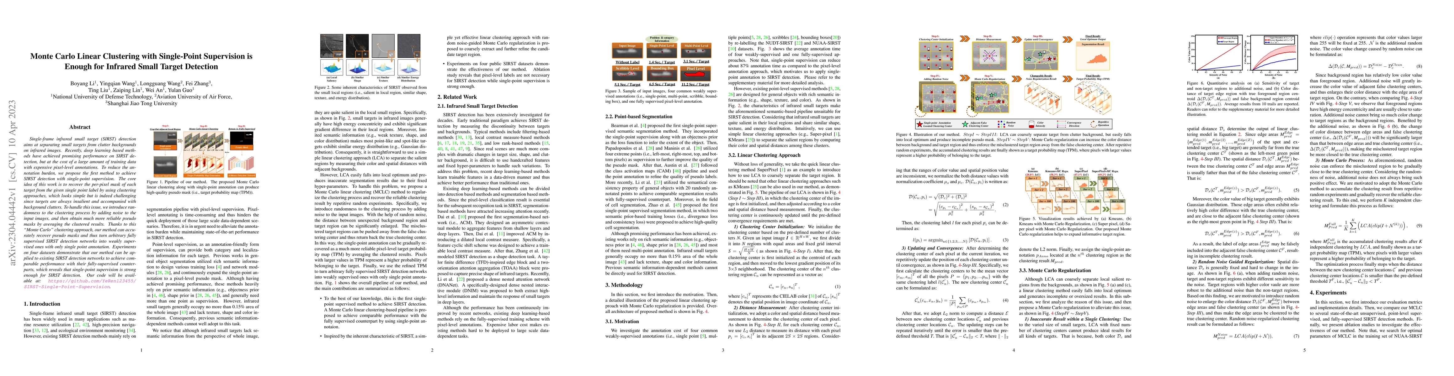 Thumbnail for Monte Carlo Linear Clustering with Single-Point Supervision is Enough
  for Infrared Small Target Detection