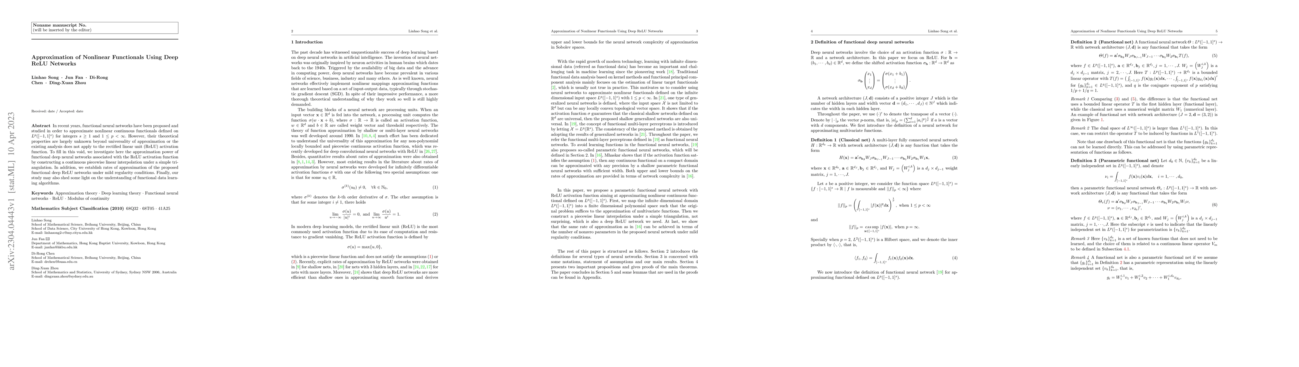 Thumbnail for Approximation of Nonlinear Functionals Using Deep ReLU Networks