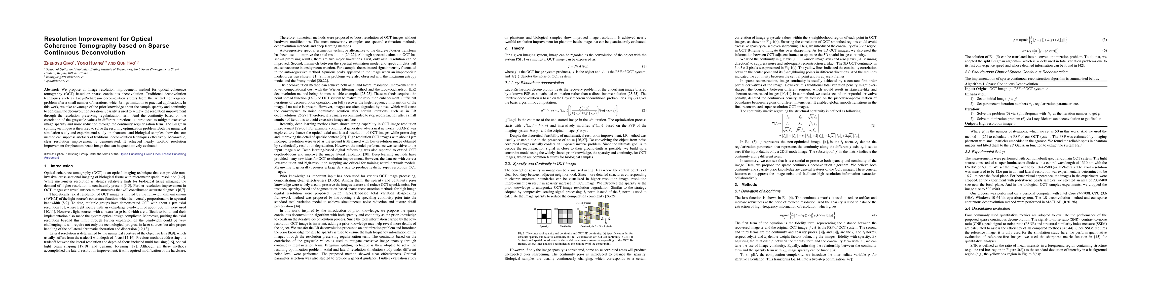 Thumbnail for Resolution Improvement for OpticalCoherence Tomography based on Sparse
  Continuous Deconvolution
