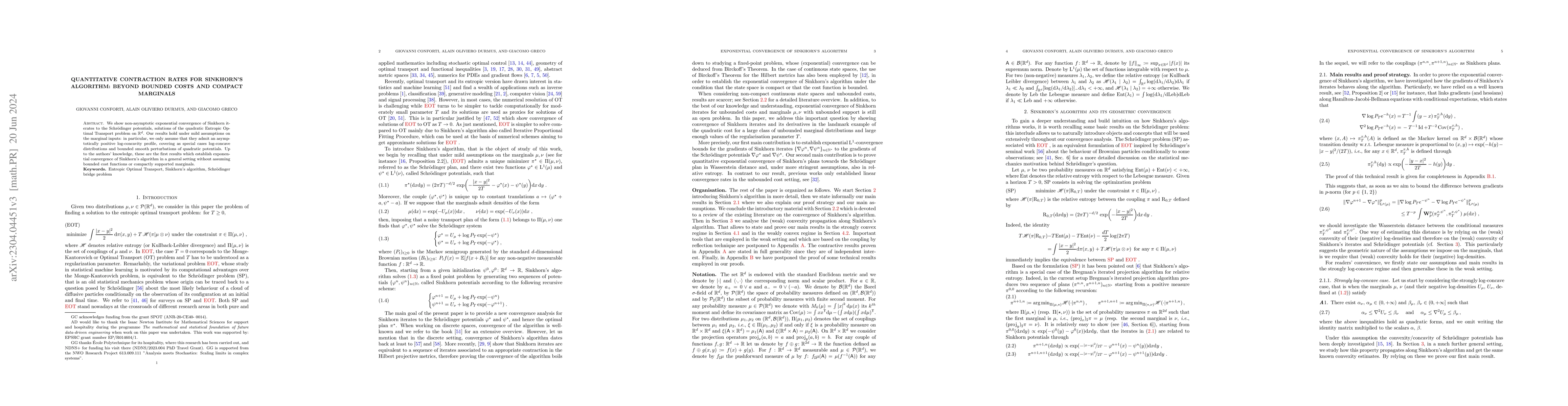 Thumbnail for Quantitative contraction rates for Sinkhorn algorithm: beyond bounded
  costs and compact marginals