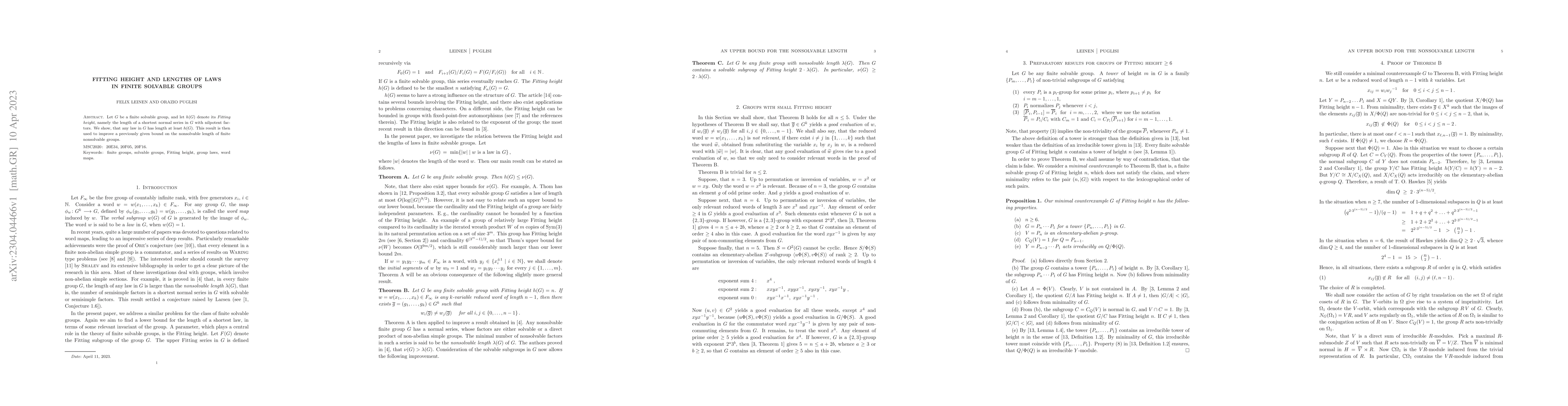 Thumbnail for Fitting height and lengths of laws in finite solvable groups