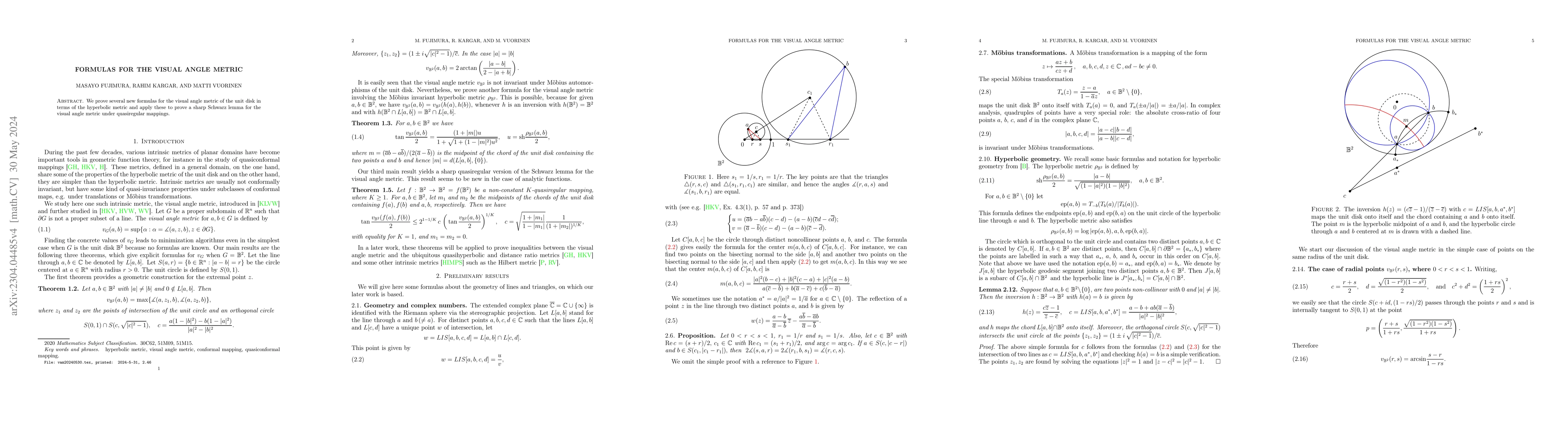 Thumbnail for Formulas for the visual angle metric