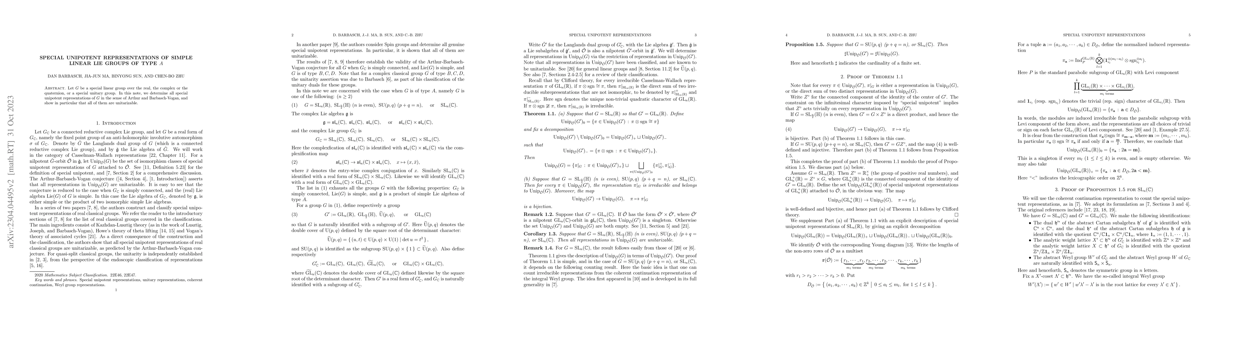 Thumbnail for Special unipotent representations of simple linear Lie groups of type A