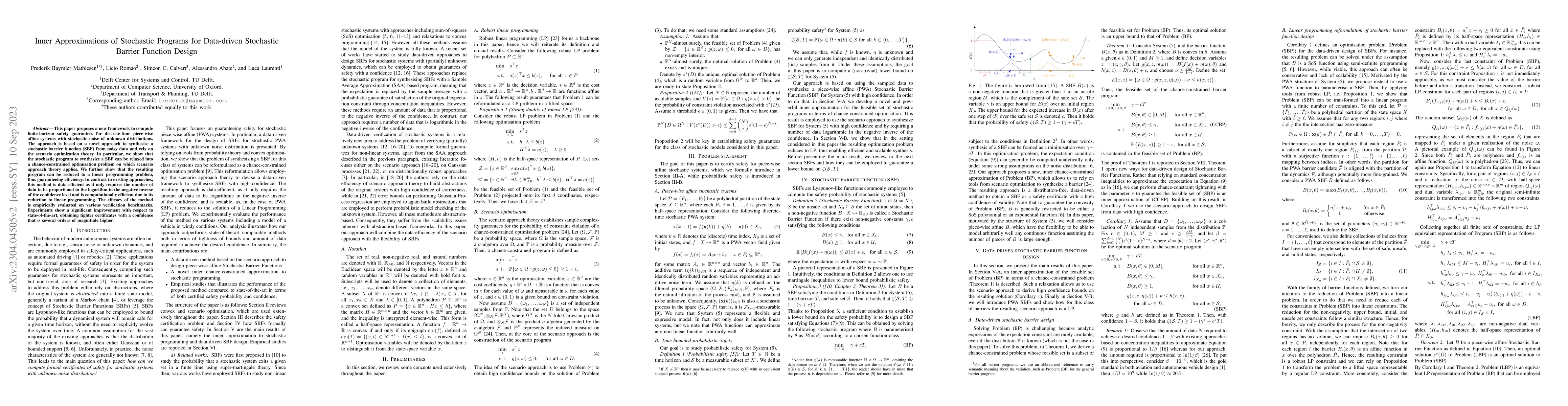 Thumbnail for Inner approximations of stochastic programs for data-driven stochastic
  barrier function design