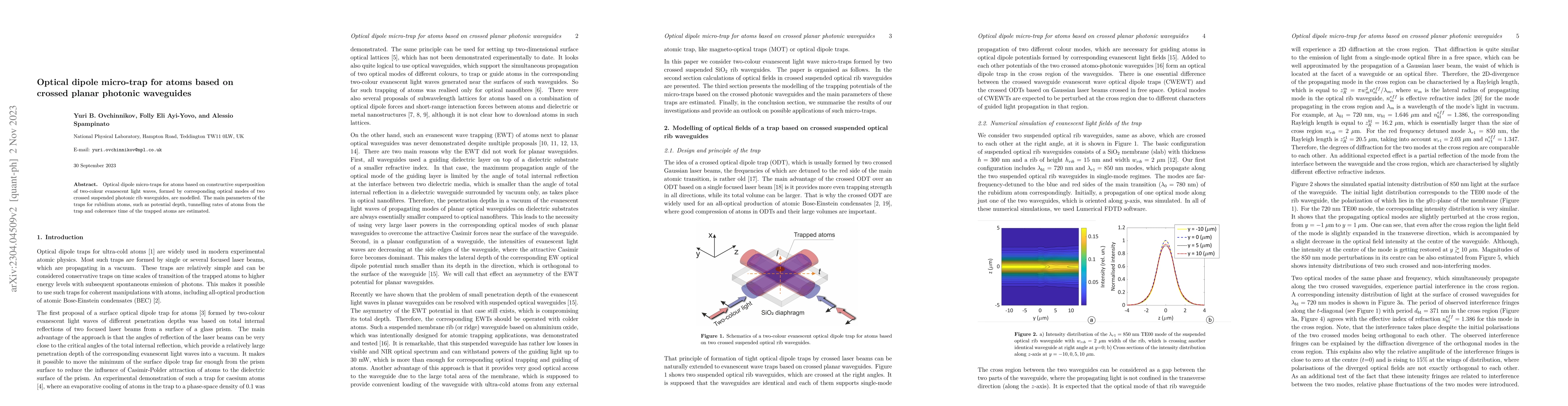 Thumbnail for Optical dipole micro-trap for atoms based on crossed planar photonic
  waveguides