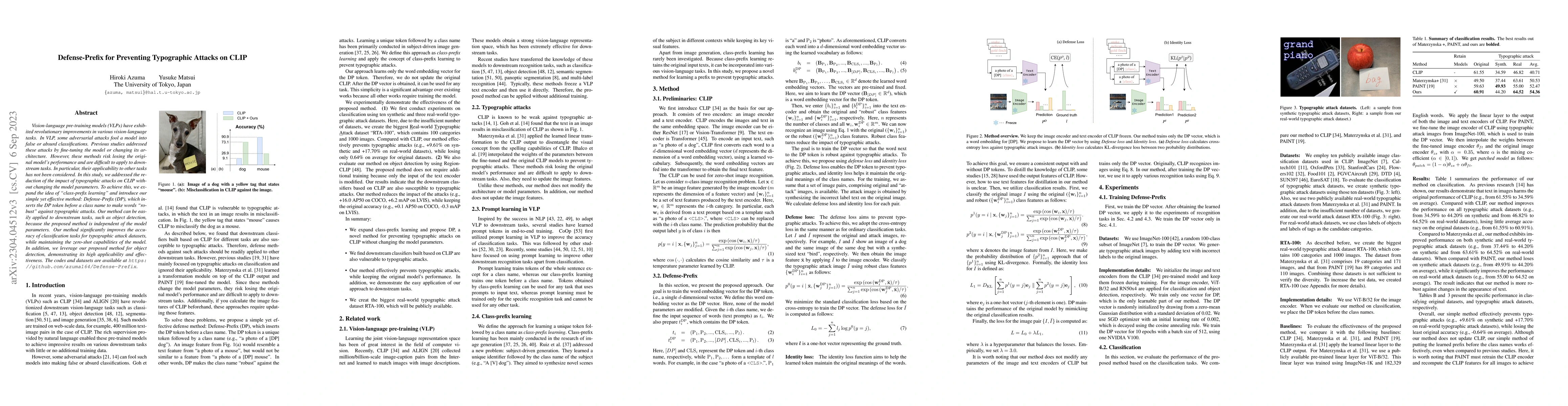 Thumbnail for Defense-Prefix for Preventing Typographic Attacks on CLIP