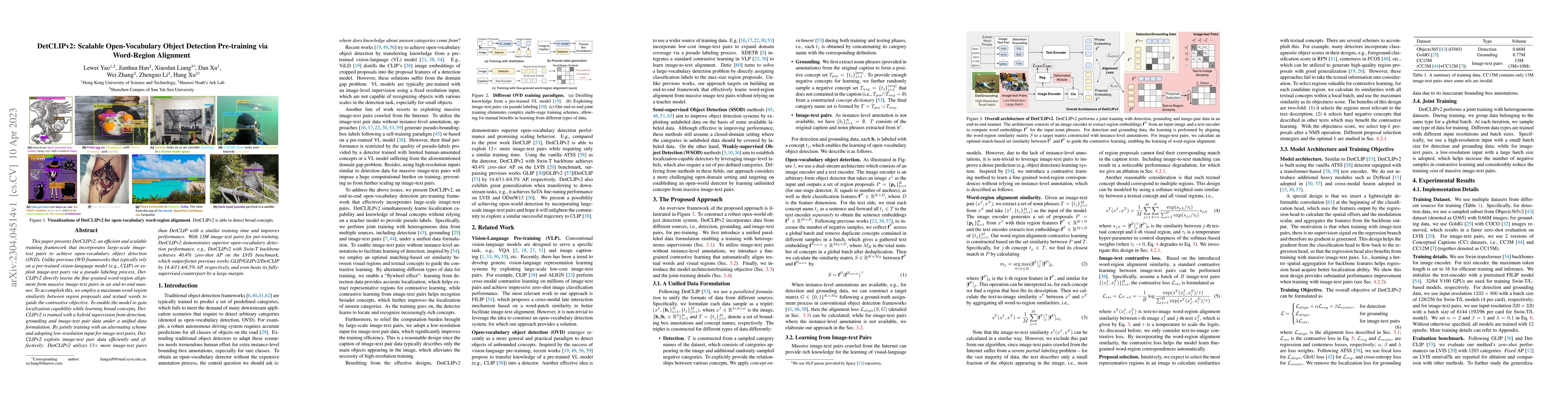 Thumbnail for DetCLIPv2: Scalable Open-Vocabulary Object Detection Pre-training via
  Word-Region Alignment