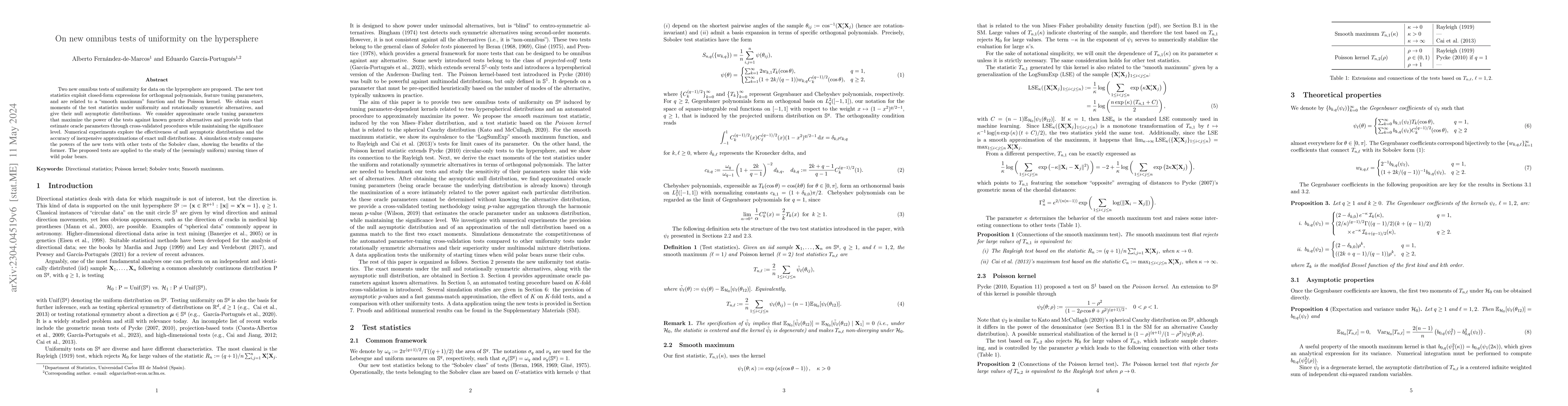 Thumbnail for On new omnibus tests of uniformity on the hypersphere