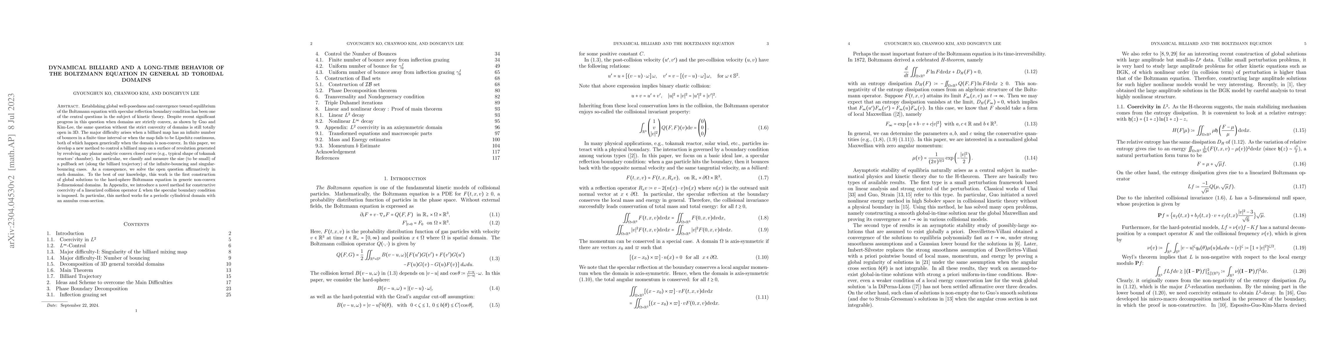 Thumbnail for Dynamical Billiard and a long-time behavior of the Boltzmann equation in
  general 3D toroidal domains