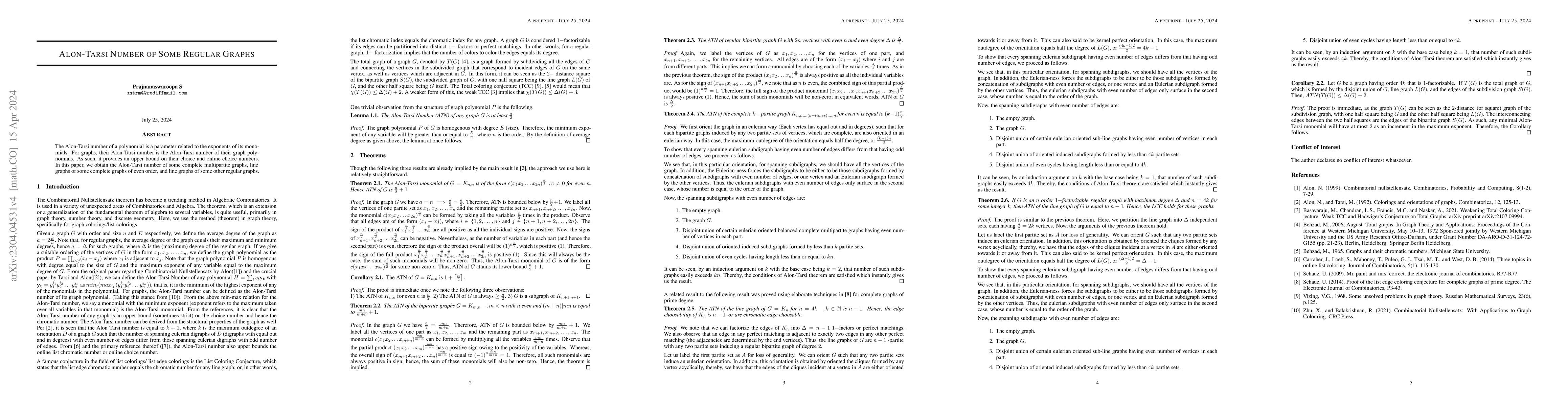 Thumbnail for Alon-Tarsi Number of Some Regular Graphs