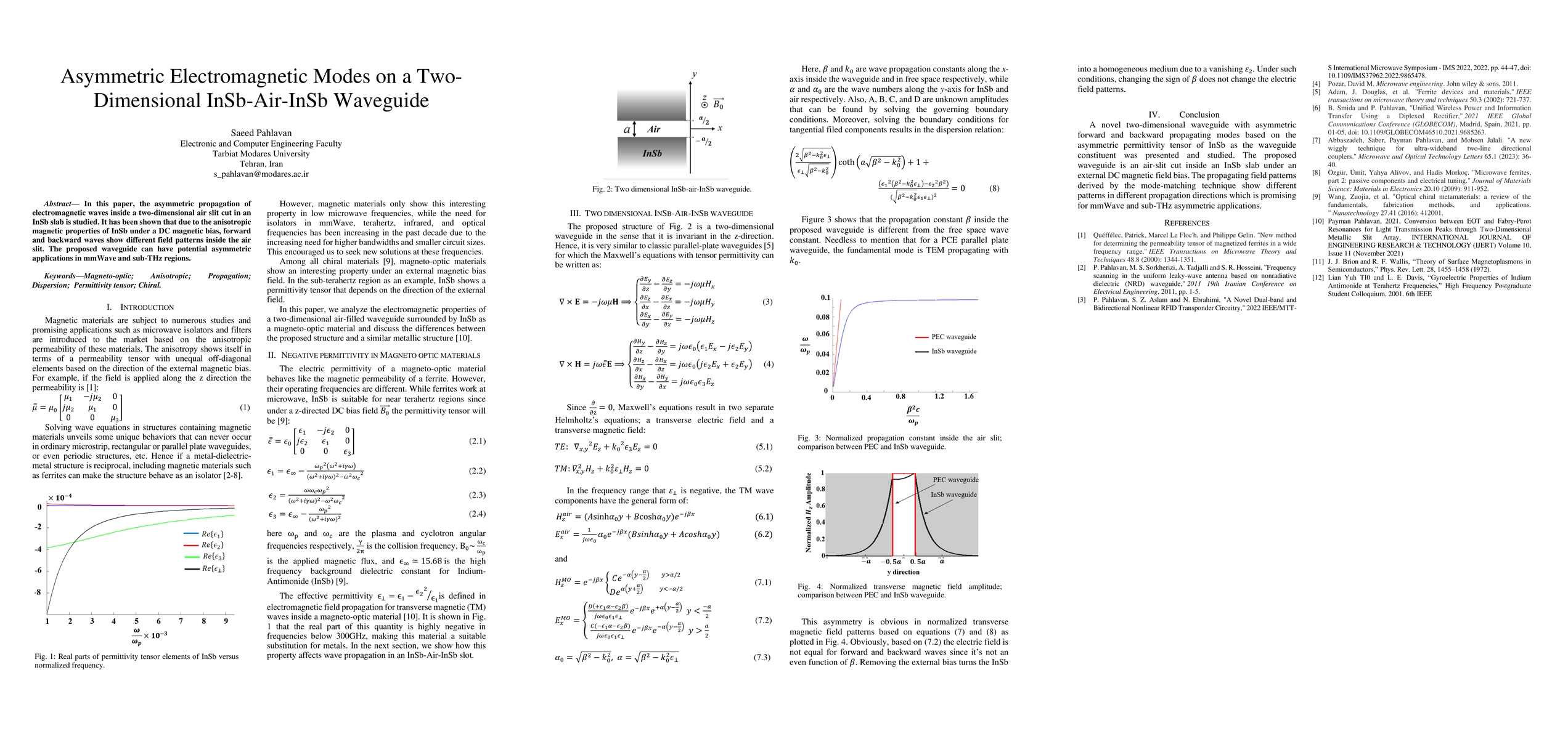 Thumbnail for Asymmetric Electromagnetic Modes on a Two-Dimensional InSb-Air-InSb
  Waveguide