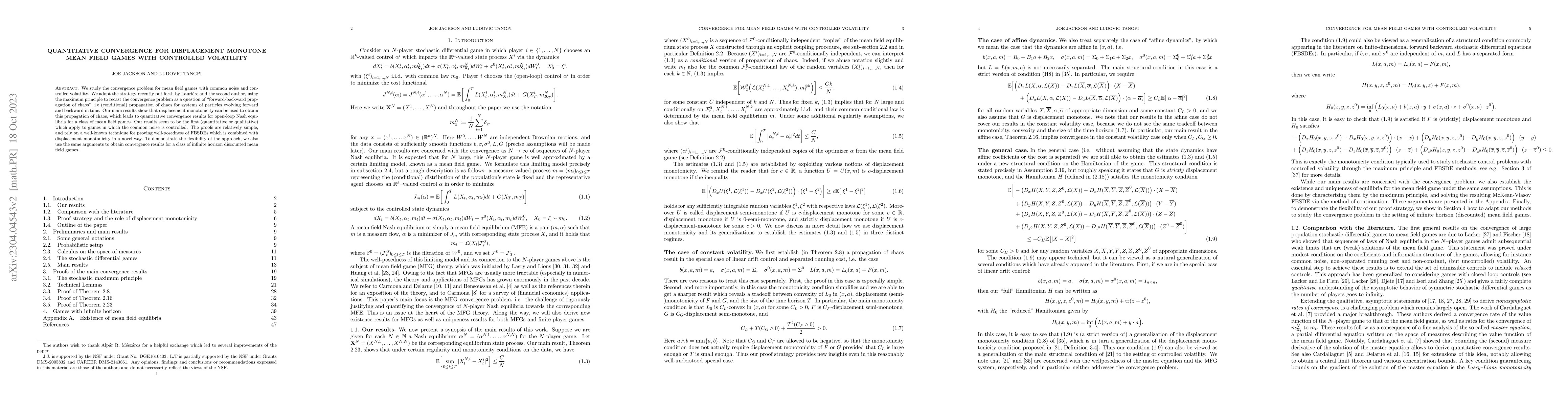 Thumbnail for Quantitative convergence for displacement monotone mean field games with
  controlled volatility